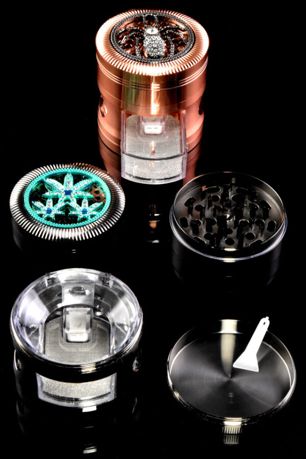 63mm 4 Part Rhinestone Zinc Alloy Grinder with Dispenser - G0451