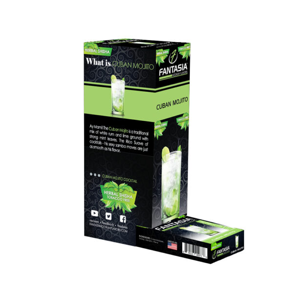 Fantasia Nicotine Free Hookah Shisha 50g Carton (10 Retail Units) CUBAN MOJITO